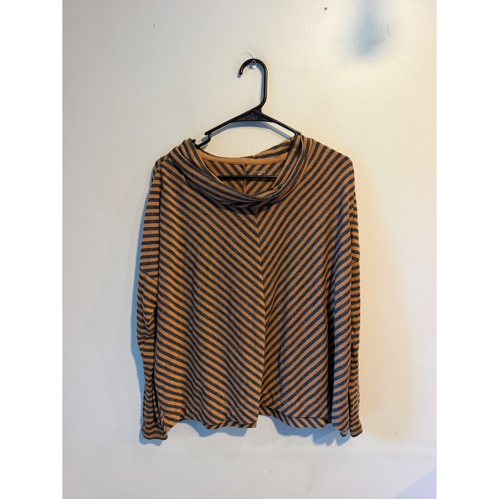 Ann Taylor LOFT Petites Cowl Neck Striped Long Sleeve Top Brown Grey LP